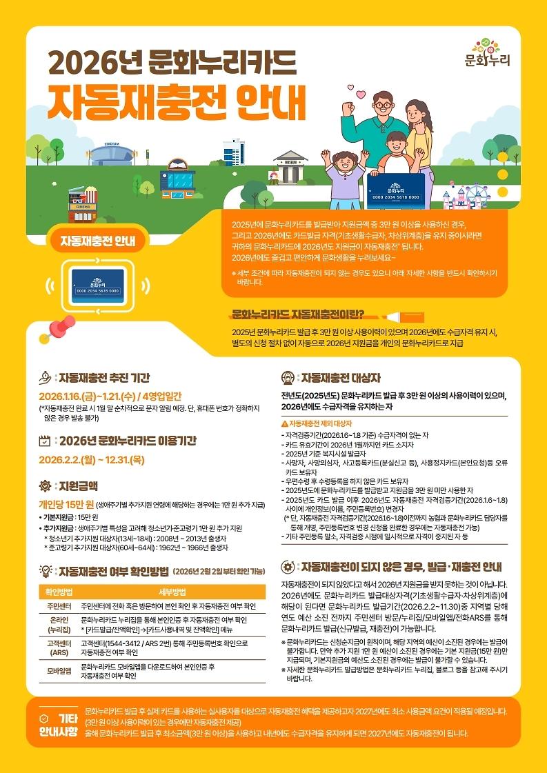 [붙임]_2026년_문화누리카드_자동재충전_안내_및_FAQ_웹전단(이용자용).pdf_page_1.jpg 이미지